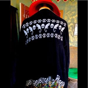 Cropped layered skull and kitty sweater